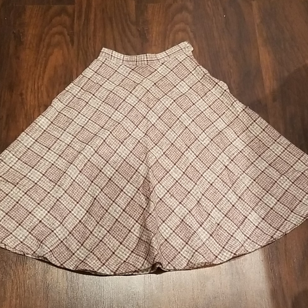 Vintage wool plaid midi circle skirt